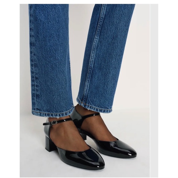 Reformation Shoes - Reformation Black Almond Toe Block Heels Sz 8.5 Minimalist Gothic Office Chic